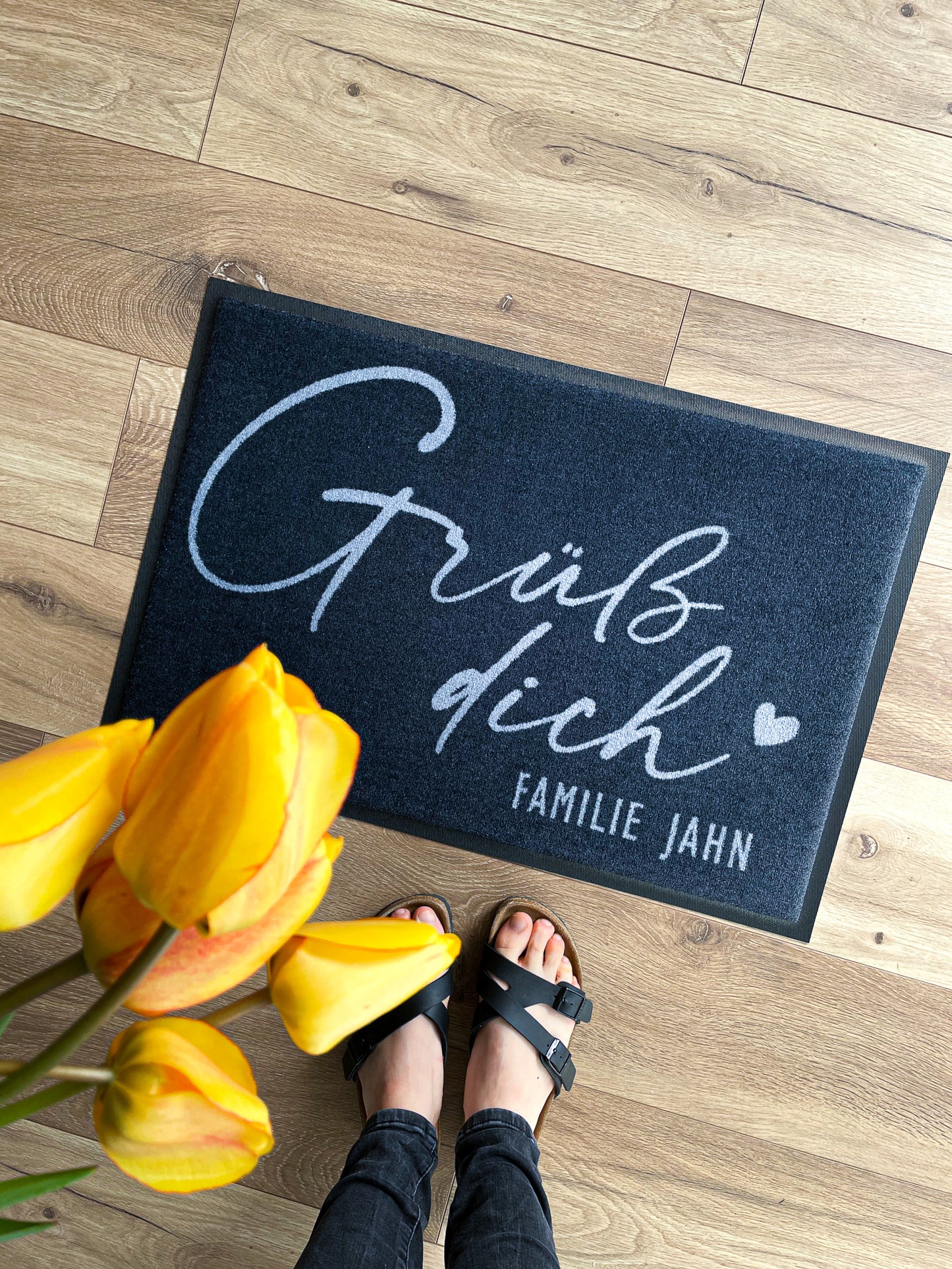 Personalisierte Fußmatte Grüß dich mit Familiennamen