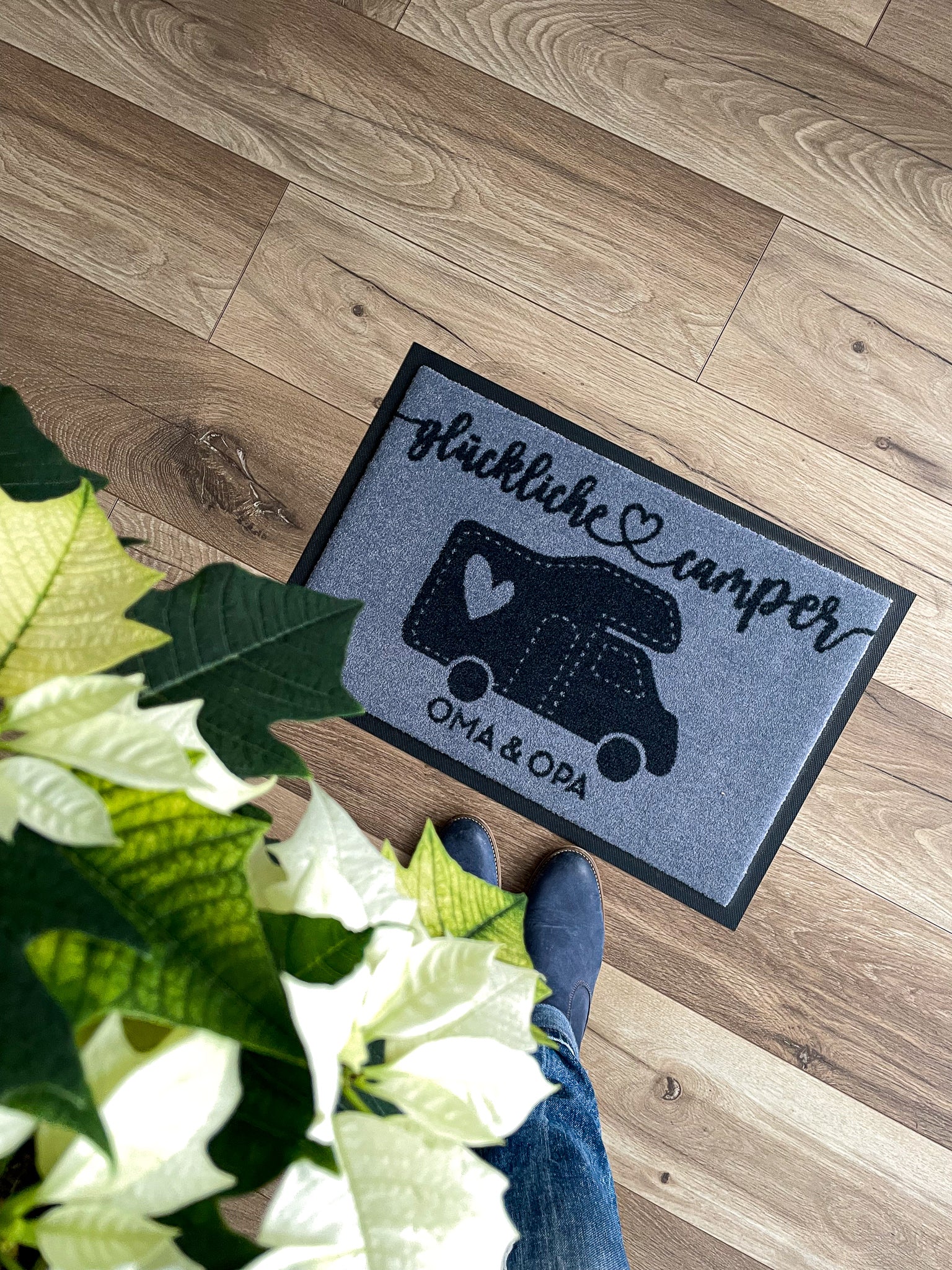 Fußmatte mit Wohnmobil ihn grau glückliche camper